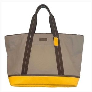 COACH Large Taupe Tote w/Leather Handles & Trim & Yellow Textured Rubber Bottom